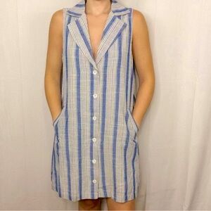 Sz S Lulus Spend the Time Blue Striped Sleeveless Button-Up Shift Dress